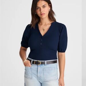 Madewell Deep Blue Puff Sleeve Blouse